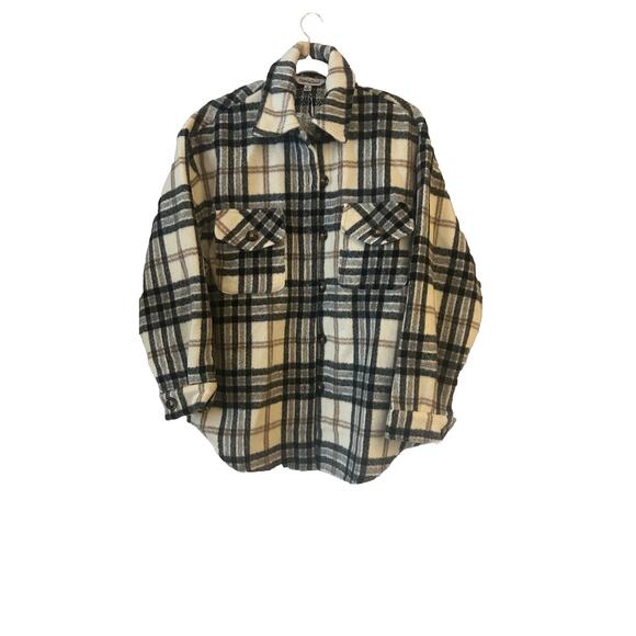 Davi & Dani Plaid Oversized Womens M Jacket Black Brown Ivory Buttons - Picture 1 of 8